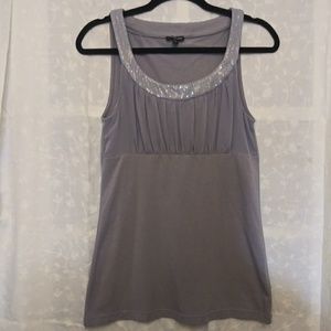Express glitter collar tank top gray